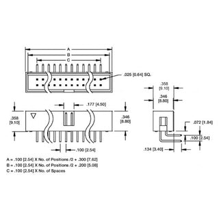 16Pin - 2x8 Shrouded Box Header - 2.54mm Pitch - Right Angle - IDC Socket