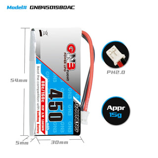 GNB 450mAh 1S1P 3.7V PH2.0 80C Square Type Lipo Battery