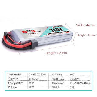 GNB 3300mAh 3S1P 11.1V 90C Lipo Battery