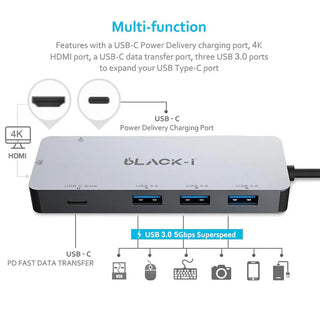 Black-i USB-C to HDMI, USB 3.0, USB-C & PD Multiport Hub