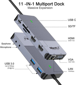 Black-i USB 3.0 / USB-C DisplayLink Docking Station