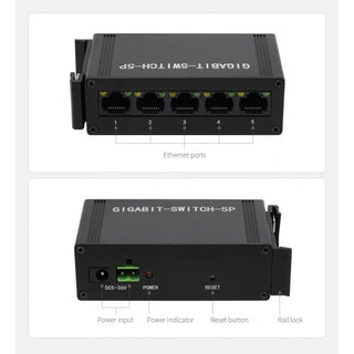 Industrial 5P Gigabit Ethernet Switch, Full-Duplex 10/100/1000M, DIN Rail Mount (With Power Supply)