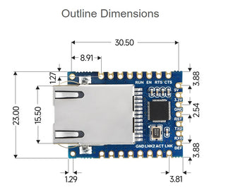 TTL UART to Ethernet Mini Module, Castellated Holes With Immersion Gold Design, Highly Integrated Packaging