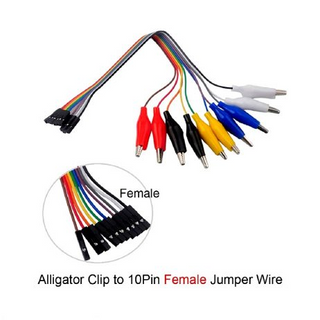 10Pin Alligator Clips Jumper Wires Crocodile Dupont Line with Female Connector Cable for DIY Connection – 20cm
