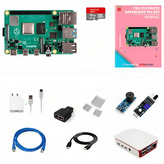 Raspberry Pi4 Model B 2GB Ultimate Kit with Pi4 2GB, Case, Power Adapter, Heatsink, Fan, 32GB SD Card, Sensors, Manual, HDMI and Ethernet Cable
