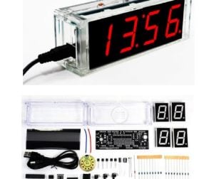 DIY Kit Red LED Electronic Microcontroller Digital Clock Time Thermometer With Talking Clock and PDF with Speaker