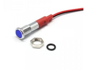 Blue 10-24V 6mm LED Metal Indicator Light with 15CM Cable