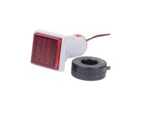 Red AC50-500V 0-100A 0- 100Hz 22mm AD16-22AVHz Square LED Voltage Current Hertz 3 In 1 Indicator with transformer