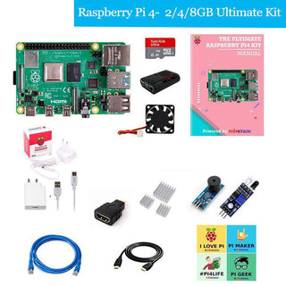 Raspberry Pi4 2-4-8GB Model 4B Ultimate Kit- Case, Power Adapter, Heatsink, Fan, HDMI Cable, Ethernet Cable, 16-32-64 GB SD Card, Sensors and Manual